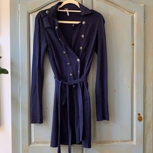 Free People Double Breasted Sweater Coat in Blue
